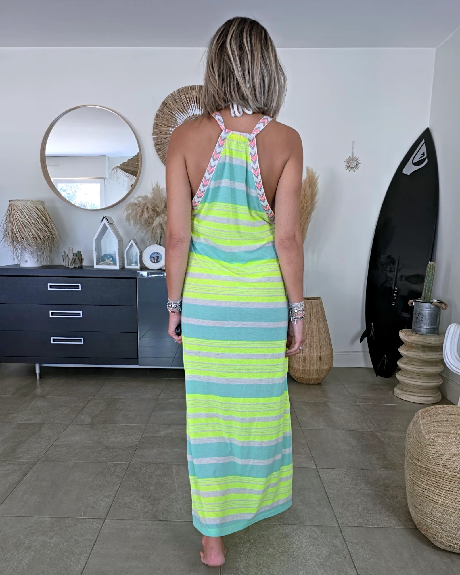 Robe longue tricolore fluo