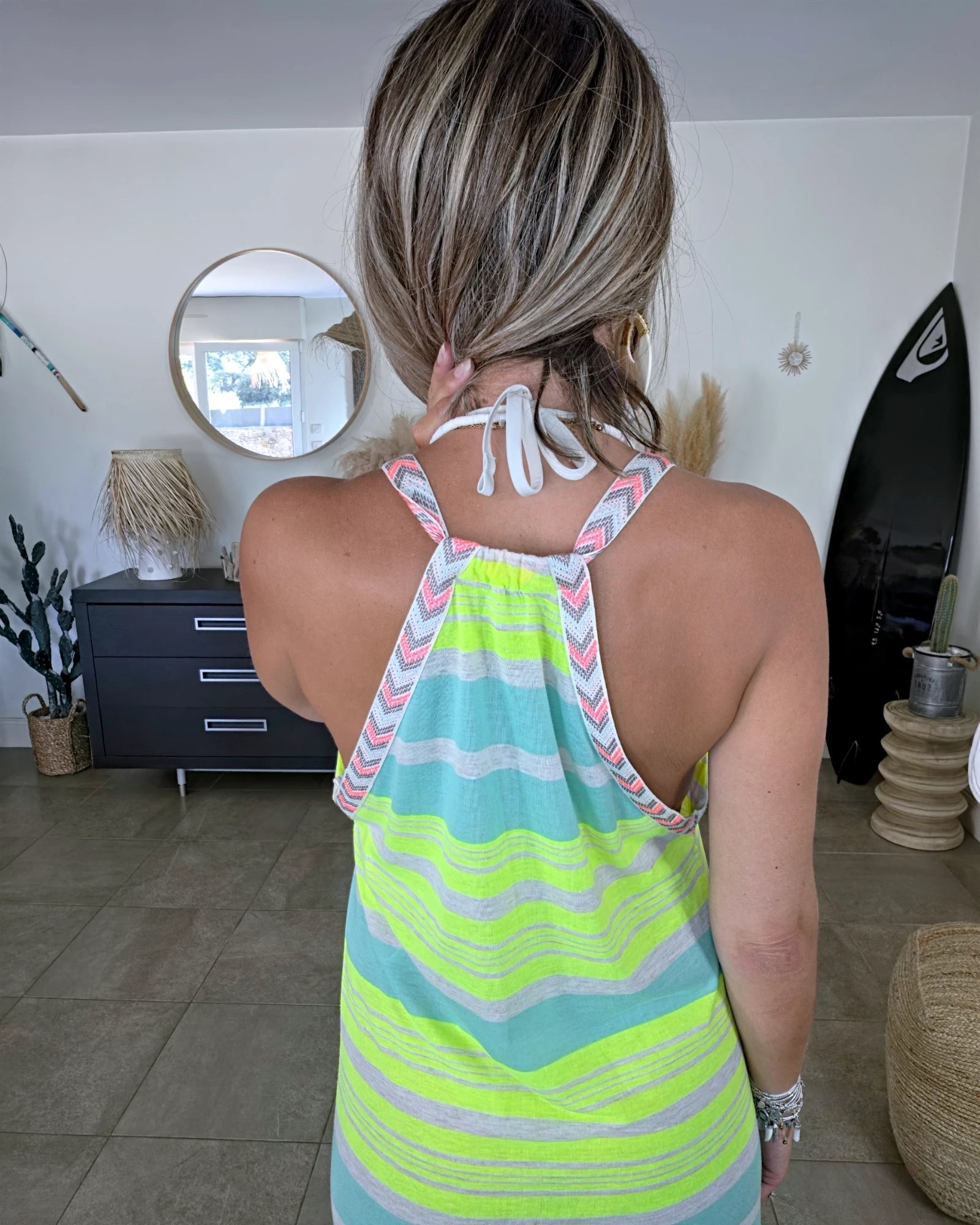 Robe longue tricolore fluo