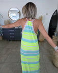 Robe longue tricolore fluo