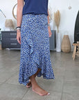 Jupe asymétrique à imprimé léopard bleu marine