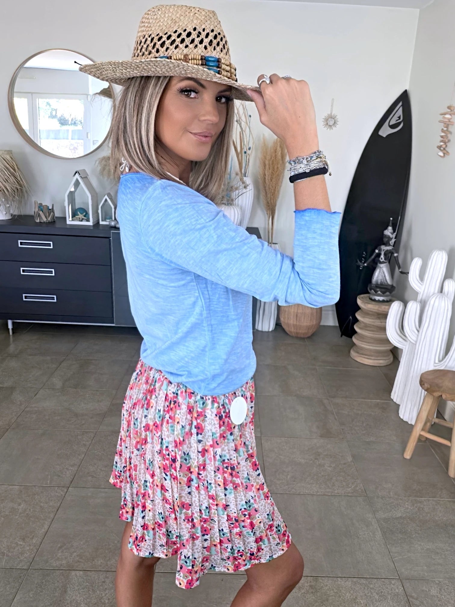 T-shirt coeur bleu et rose fluo