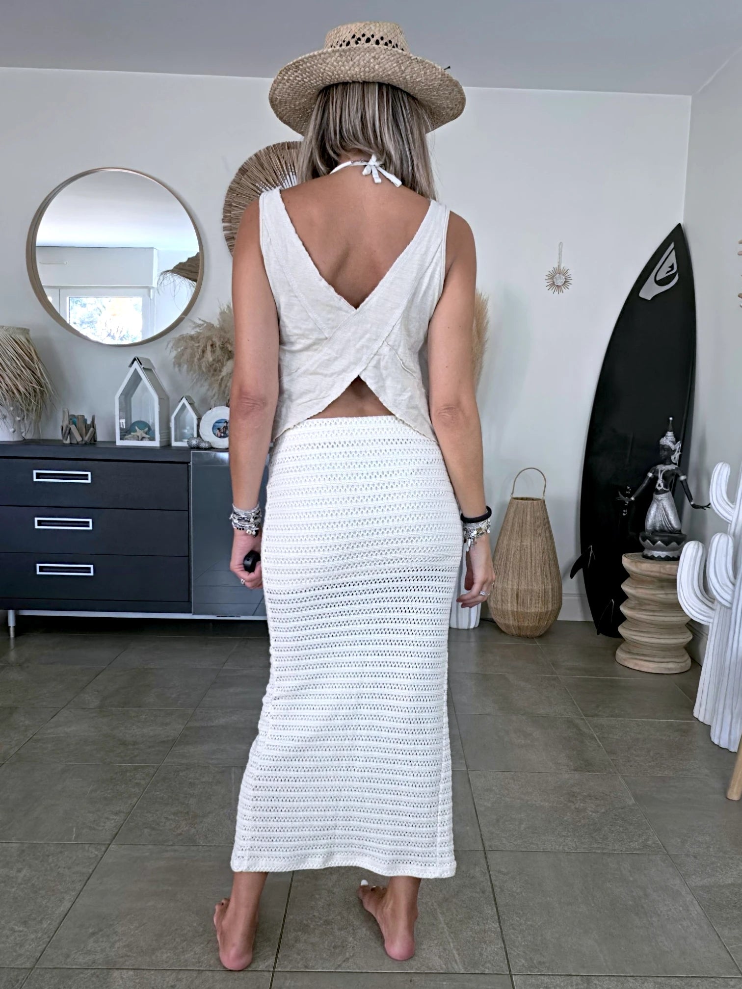 Jupe 7/8e blanc cassé en crochet