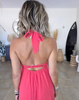 Robe longue rouge corail