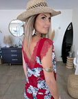 Combi-short rouge à imprimé floral