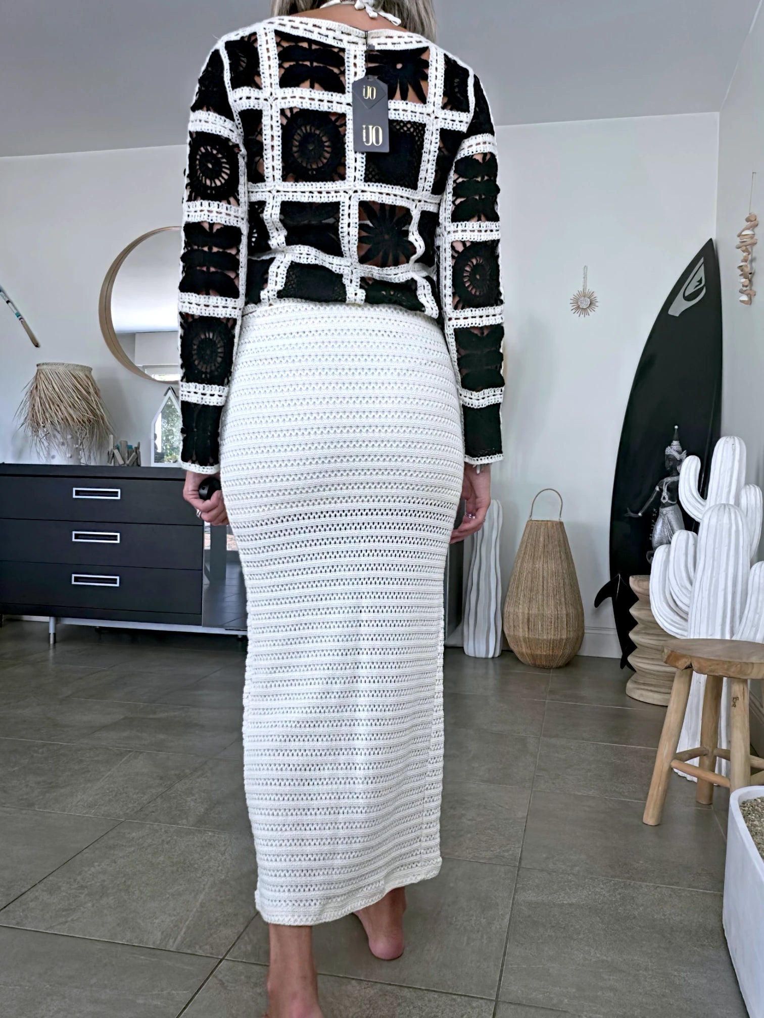 Jupe 7/8e blanc cassé en crochet