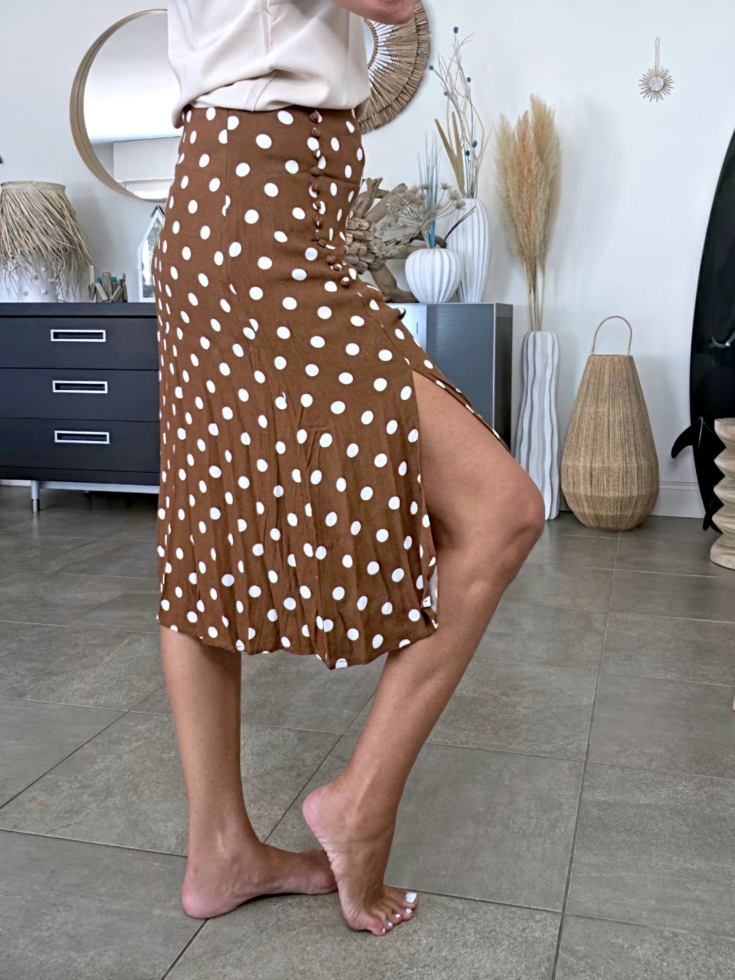 Jupe marron à pois