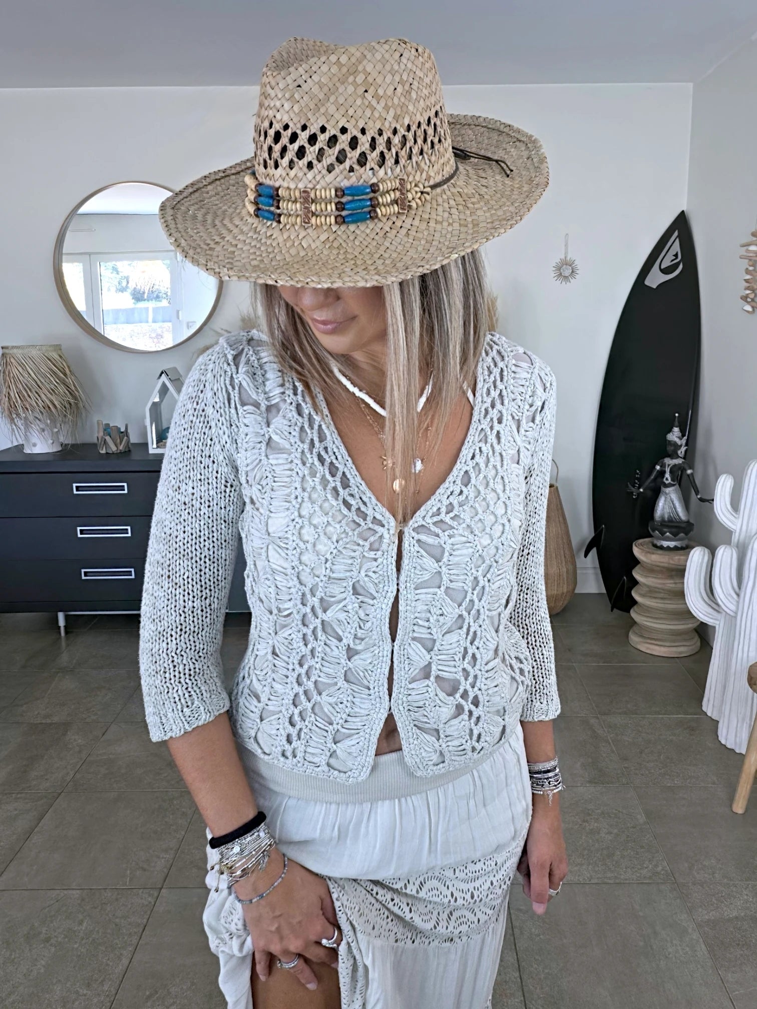 Cardigan en maille écru