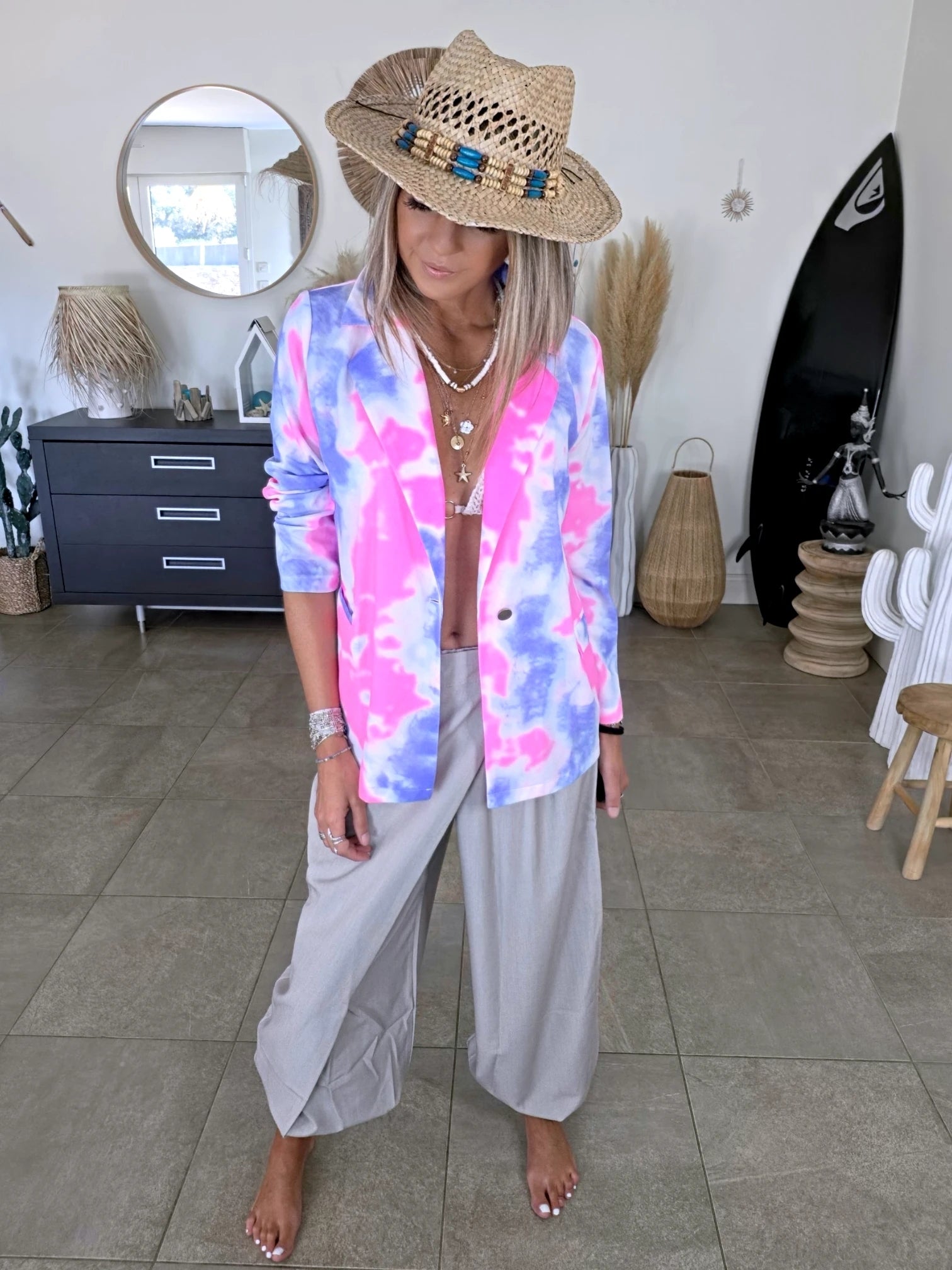 Pantalon 2&amp;1 Bermuda beige-gris