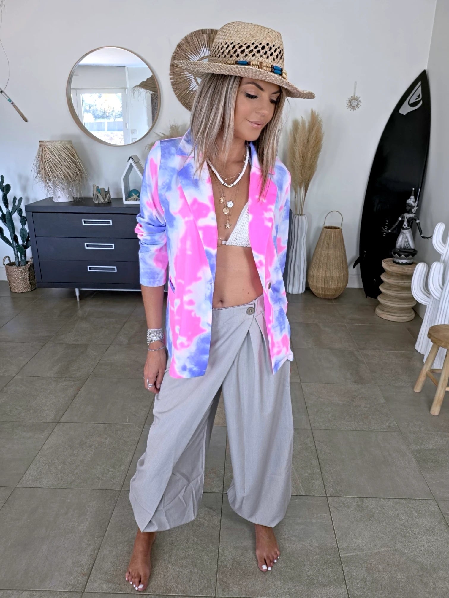 Pantalon 2&amp;1 Bermuda beige-gris