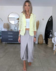 Pantalon beige-gris esprit "jupe-culotte"