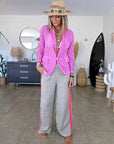 Pantalon taupe à bandes fluo