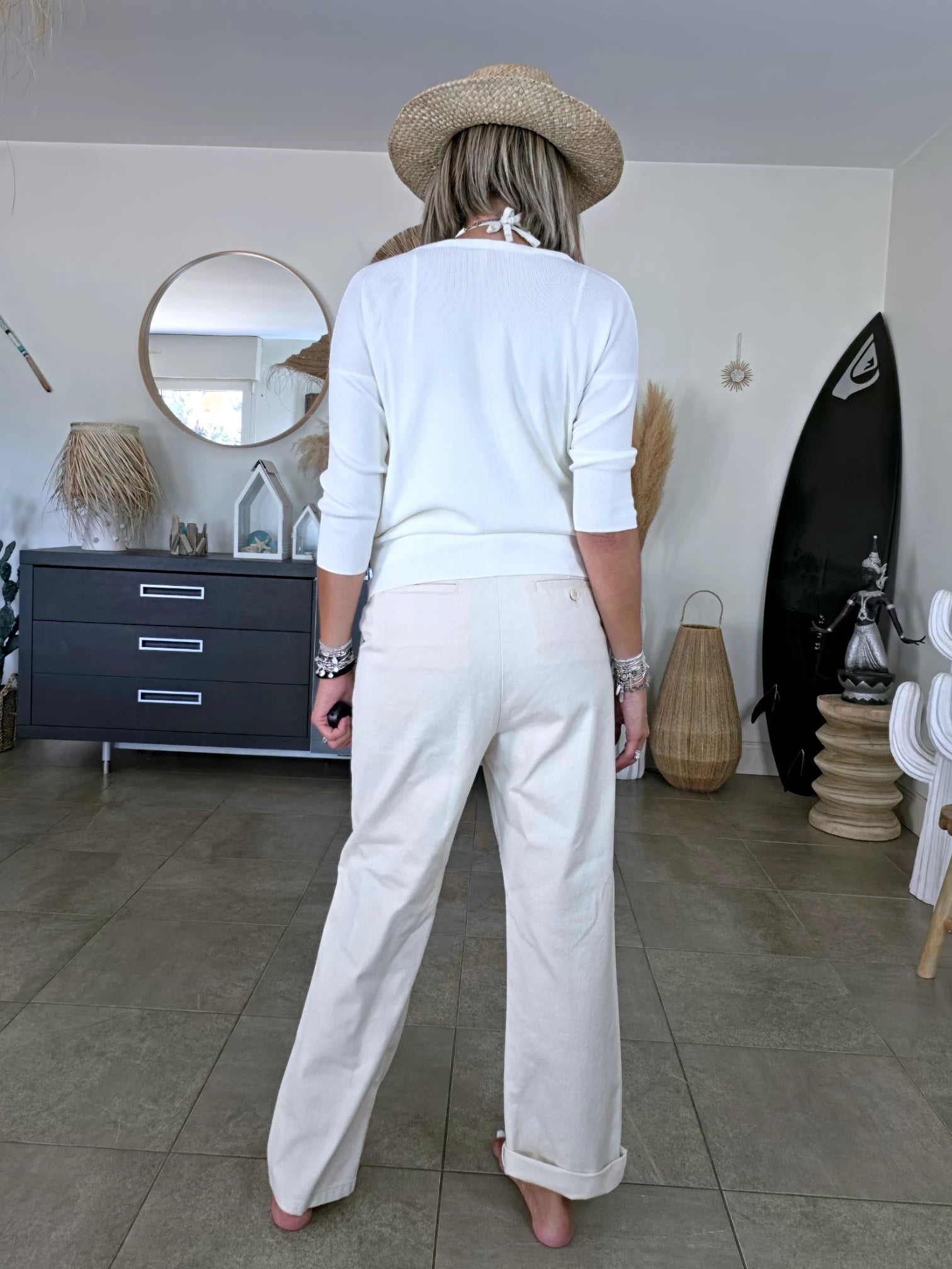 Pantalon écru taille asymétrique