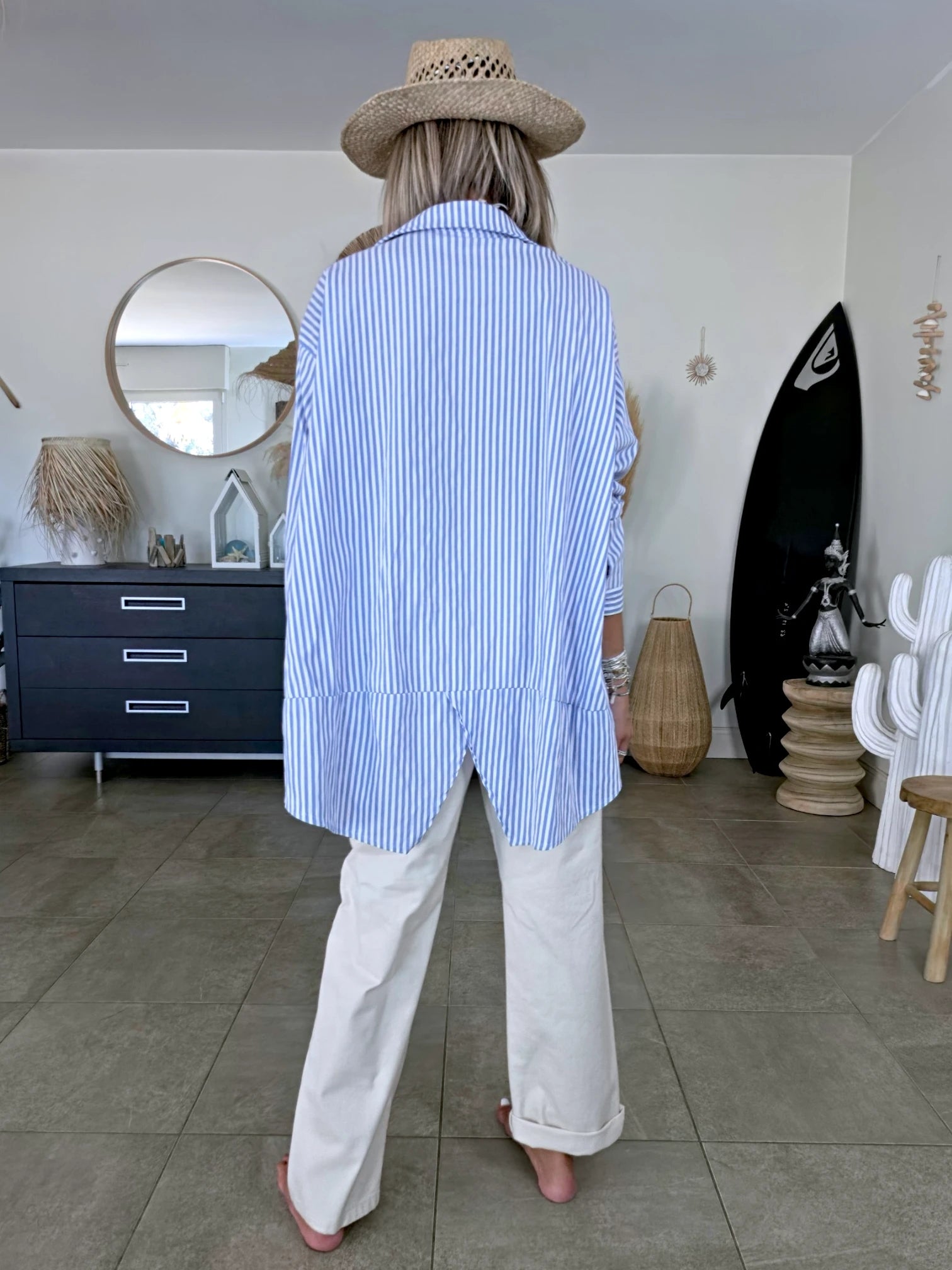 Chemise asymétrique à rayures bleu ciel