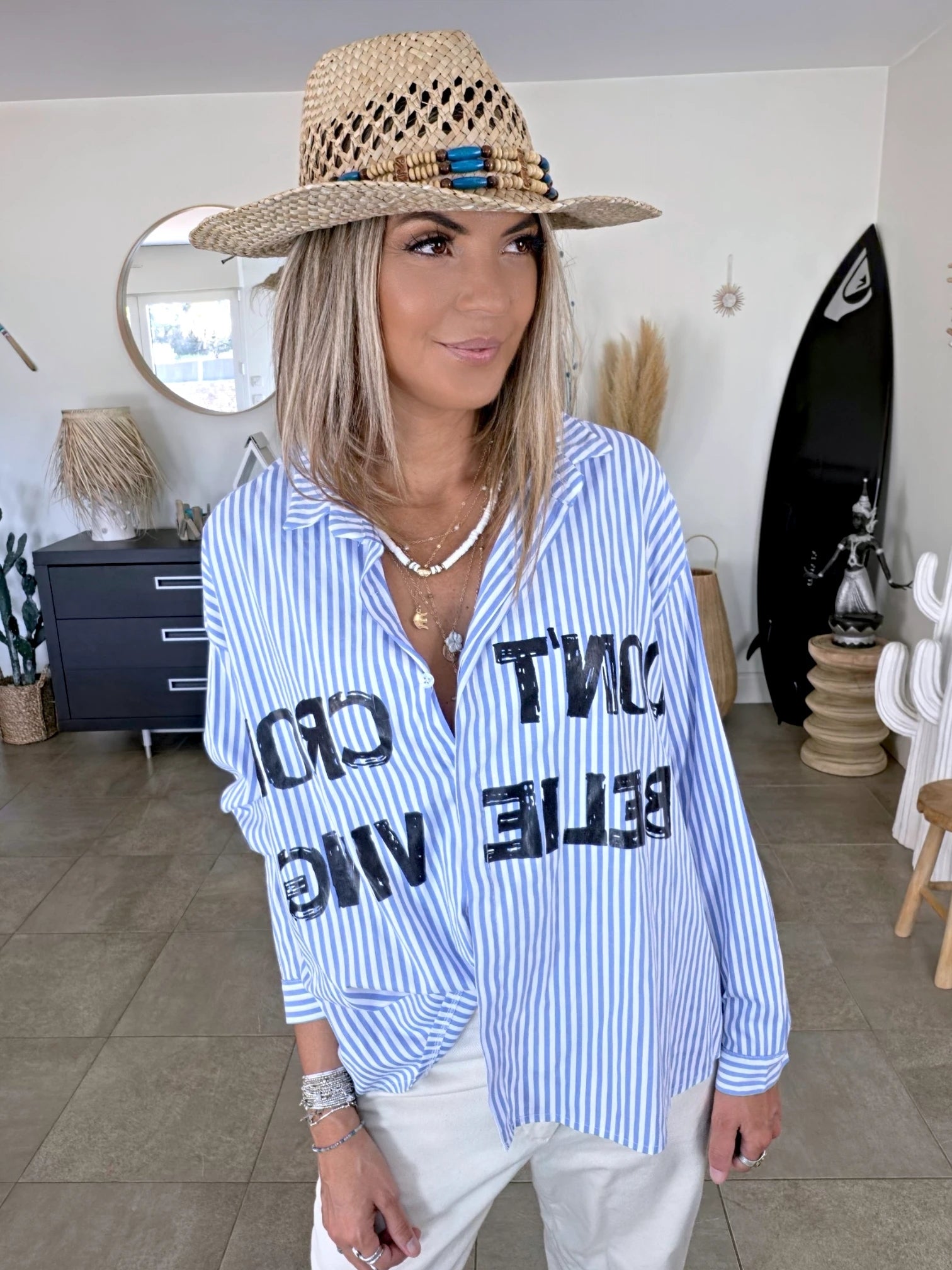 Chemise asymétrique à rayures bleu ciel