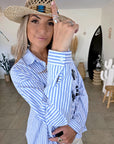 Chemise asymétrique à rayures bleu ciel