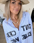 Chemise asymétrique à rayures bleu ciel