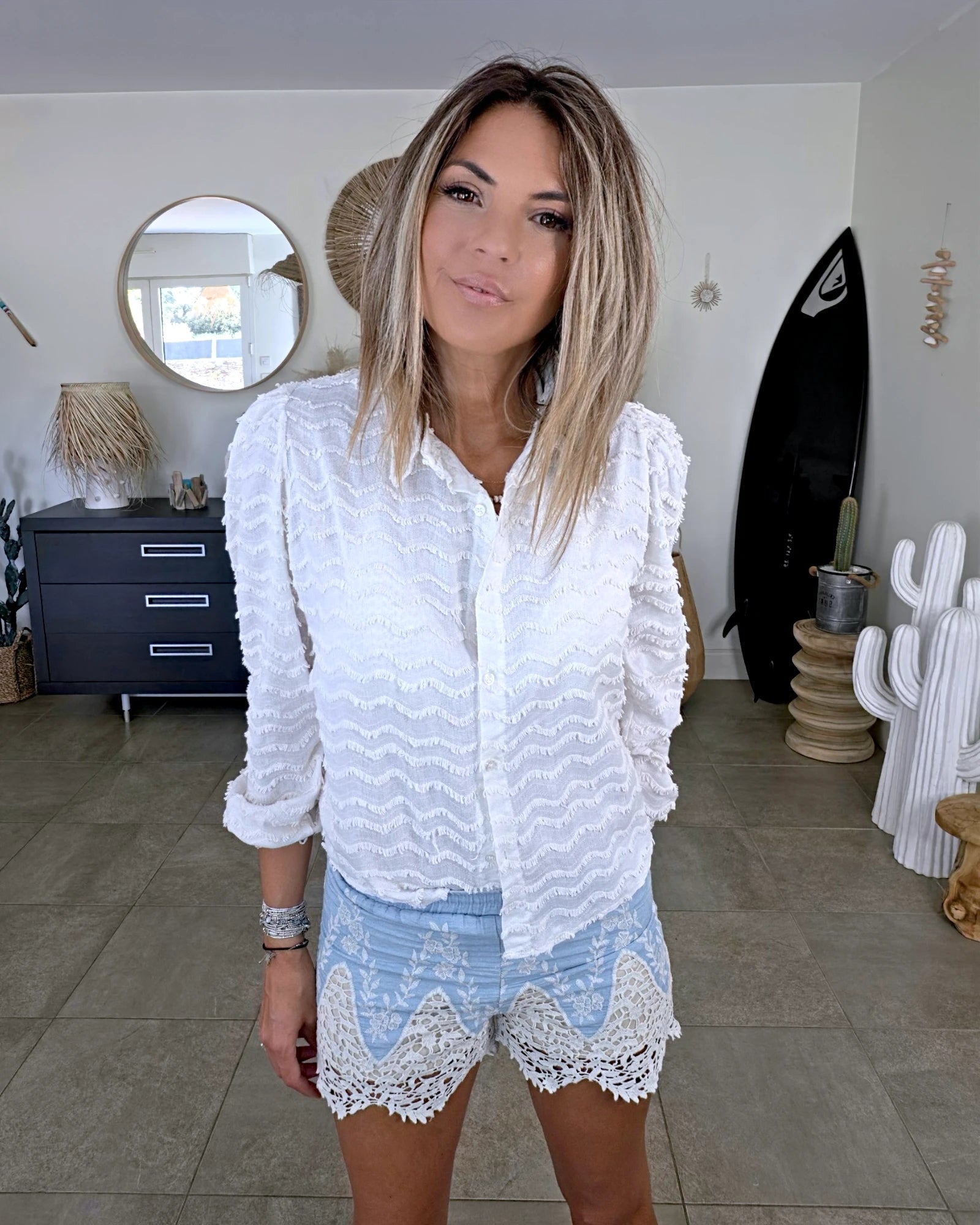 Chemise plumetis écrue
