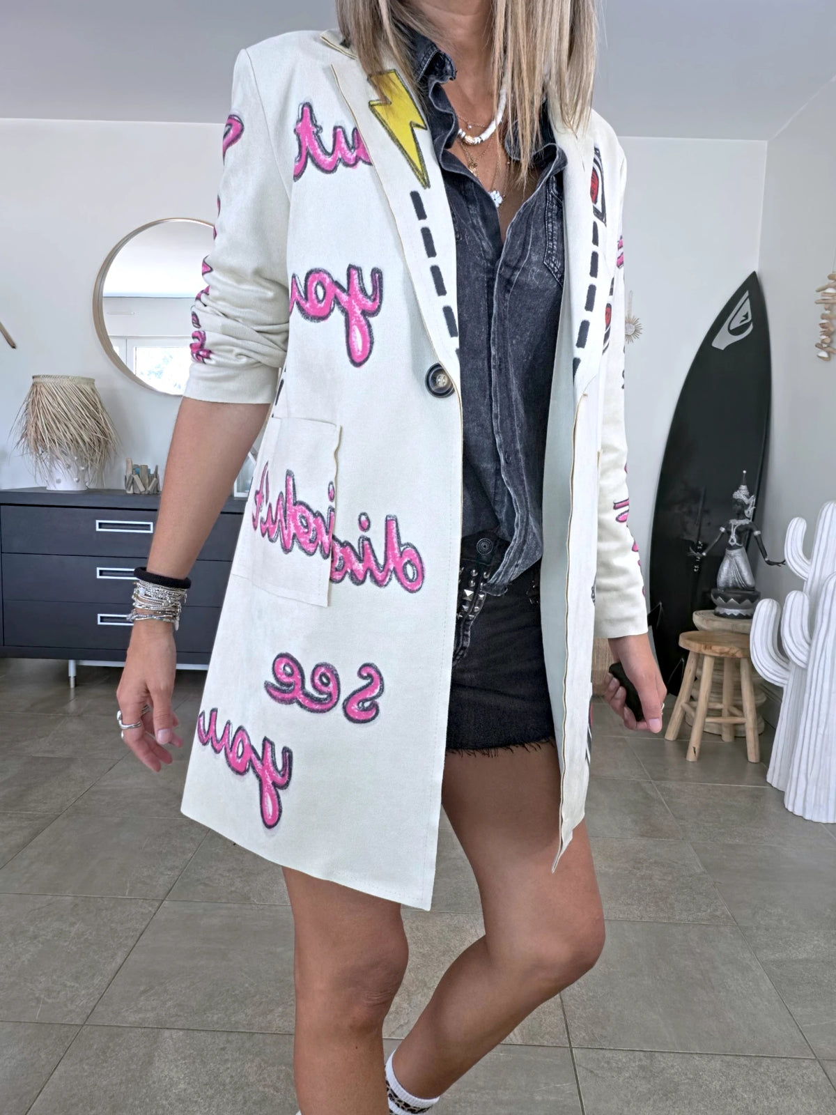Veste longue en suédine à tags - 𝐌𝐚𝐫𝐢𝐧𝐚𝟒𝟒𝐟𝐚𝐦𝐢𝐥𝐲