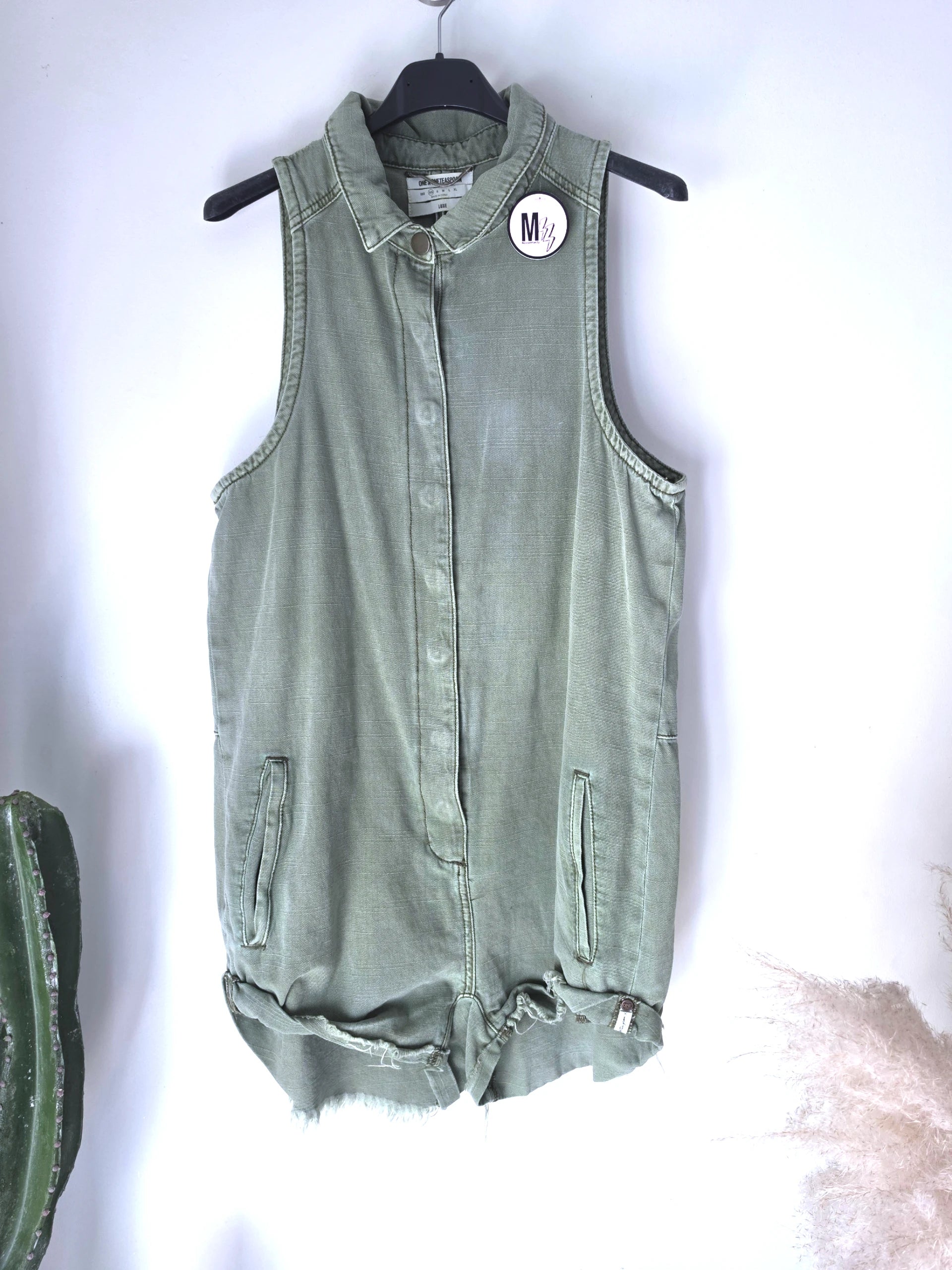 Combi-short vert en coton