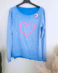 T-shirt coeur bleu et rose fluo