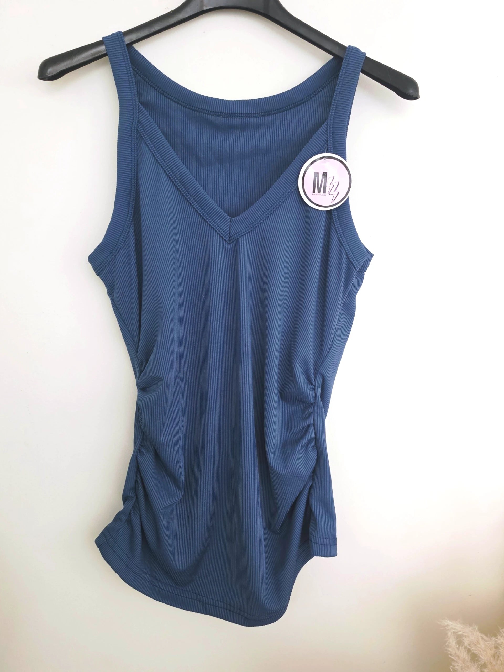 Débardeur bleu jean à maille côtelée extensible