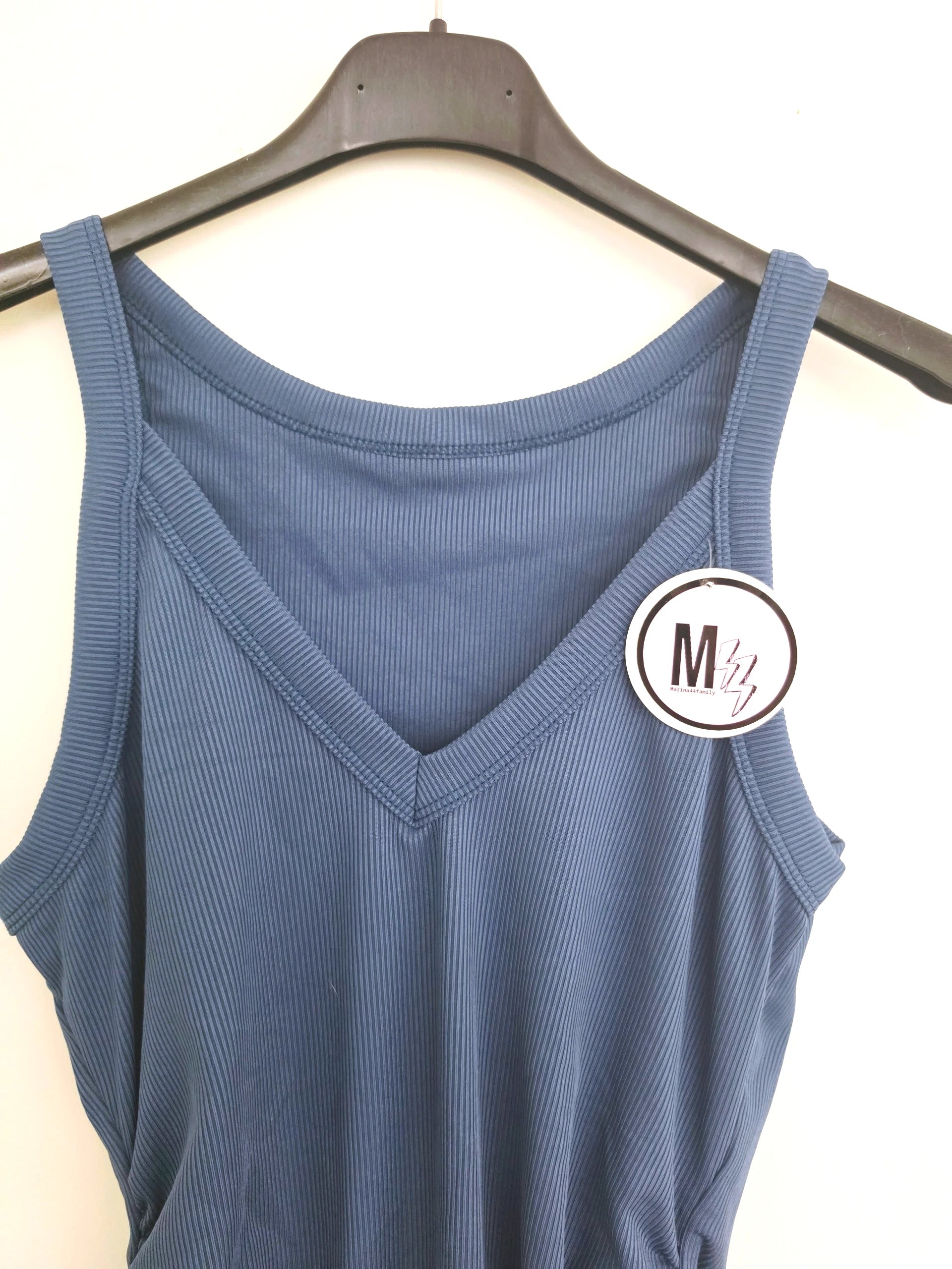 Débardeur bleu jean à maille côtelée extensible