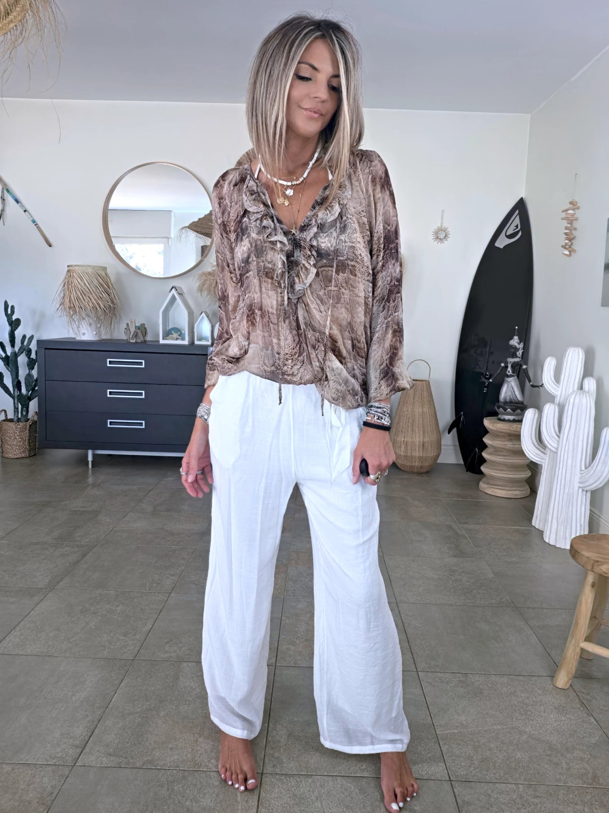 Blouse à imprimé python marron - 𝐌𝐚𝐫𝐢𝐧𝐚𝟒𝟒𝐟𝐚𝐦𝐢𝐥𝐲
