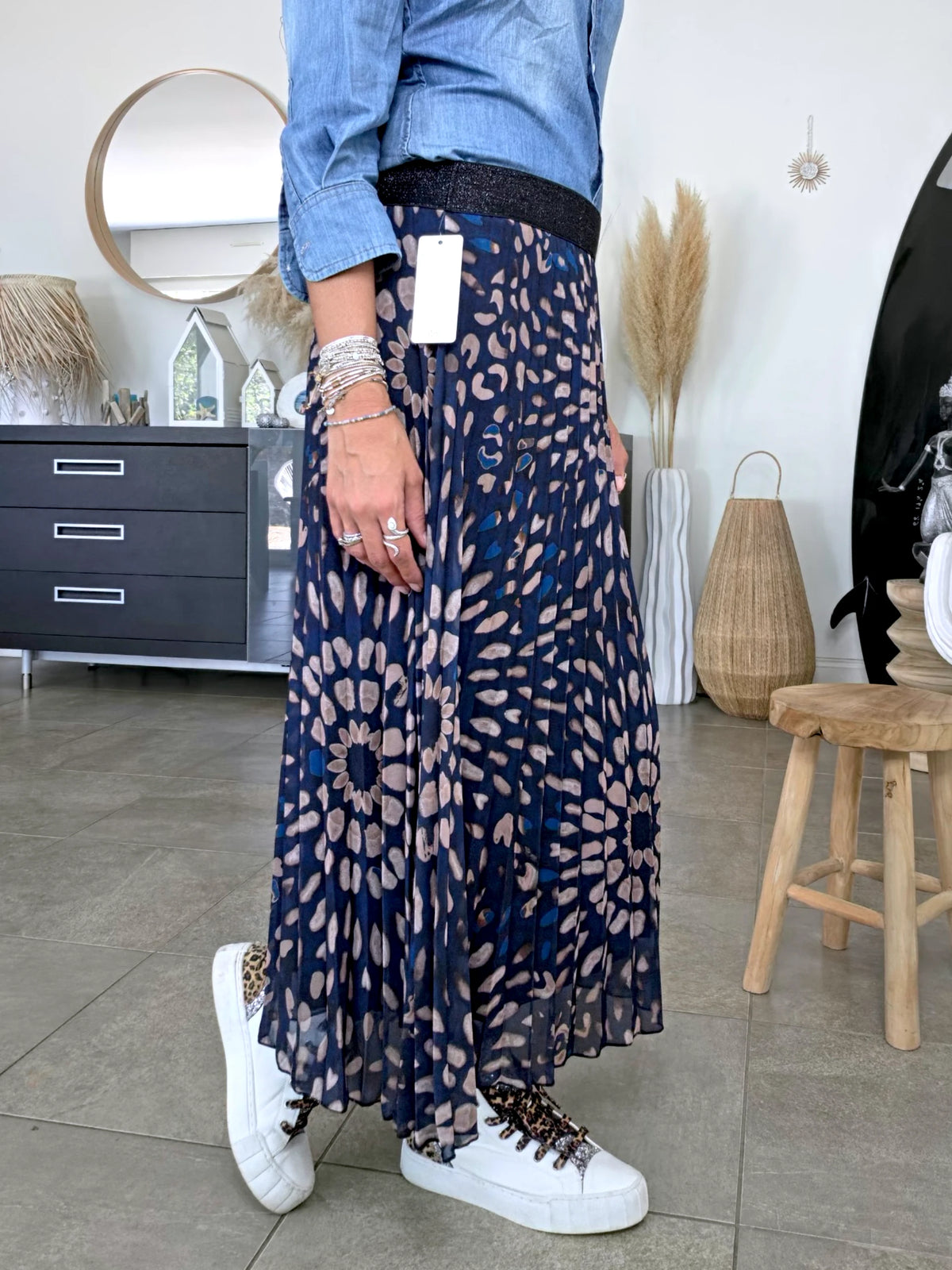 Jupe longue bleu marine à imprimé - 𝐌𝐚𝐫𝐢𝐧𝐚𝟒𝟒𝐟𝐚𝐦𝐢𝐥𝐲