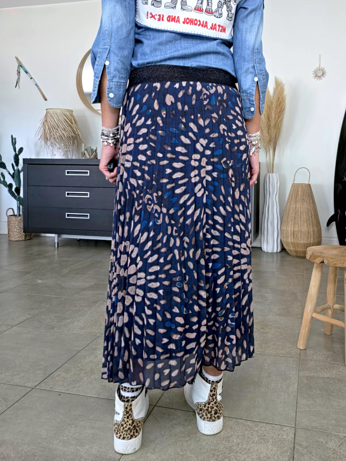 Jupe longue bleu marine à imprimé - 𝐌𝐚𝐫𝐢𝐧𝐚𝟒𝟒𝐟𝐚𝐦𝐢𝐥𝐲