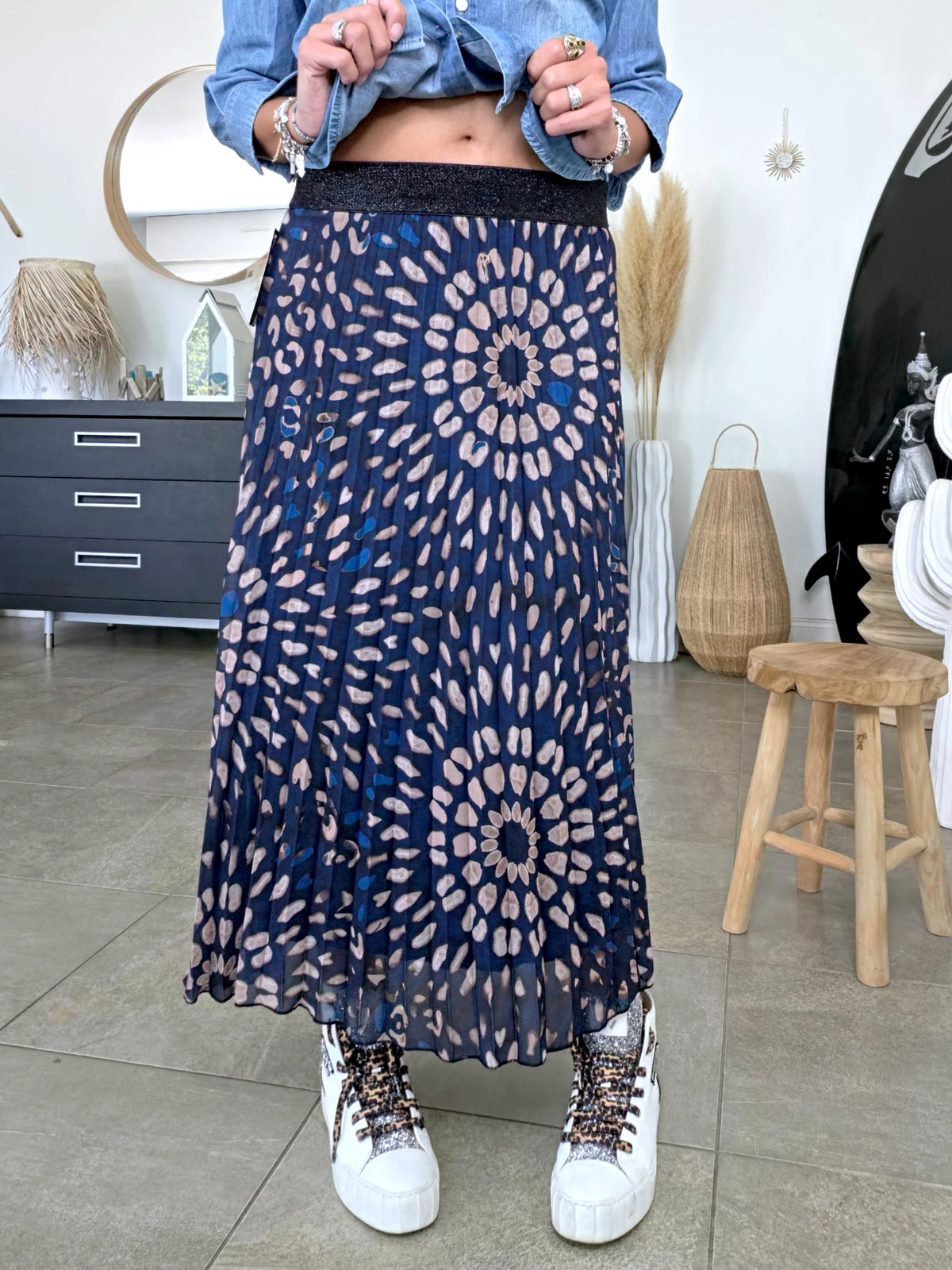 Jupe longue bleu marine à imprimé - 𝐌𝐚𝐫𝐢𝐧𝐚𝟒𝟒𝐟𝐚𝐦𝐢𝐥𝐲