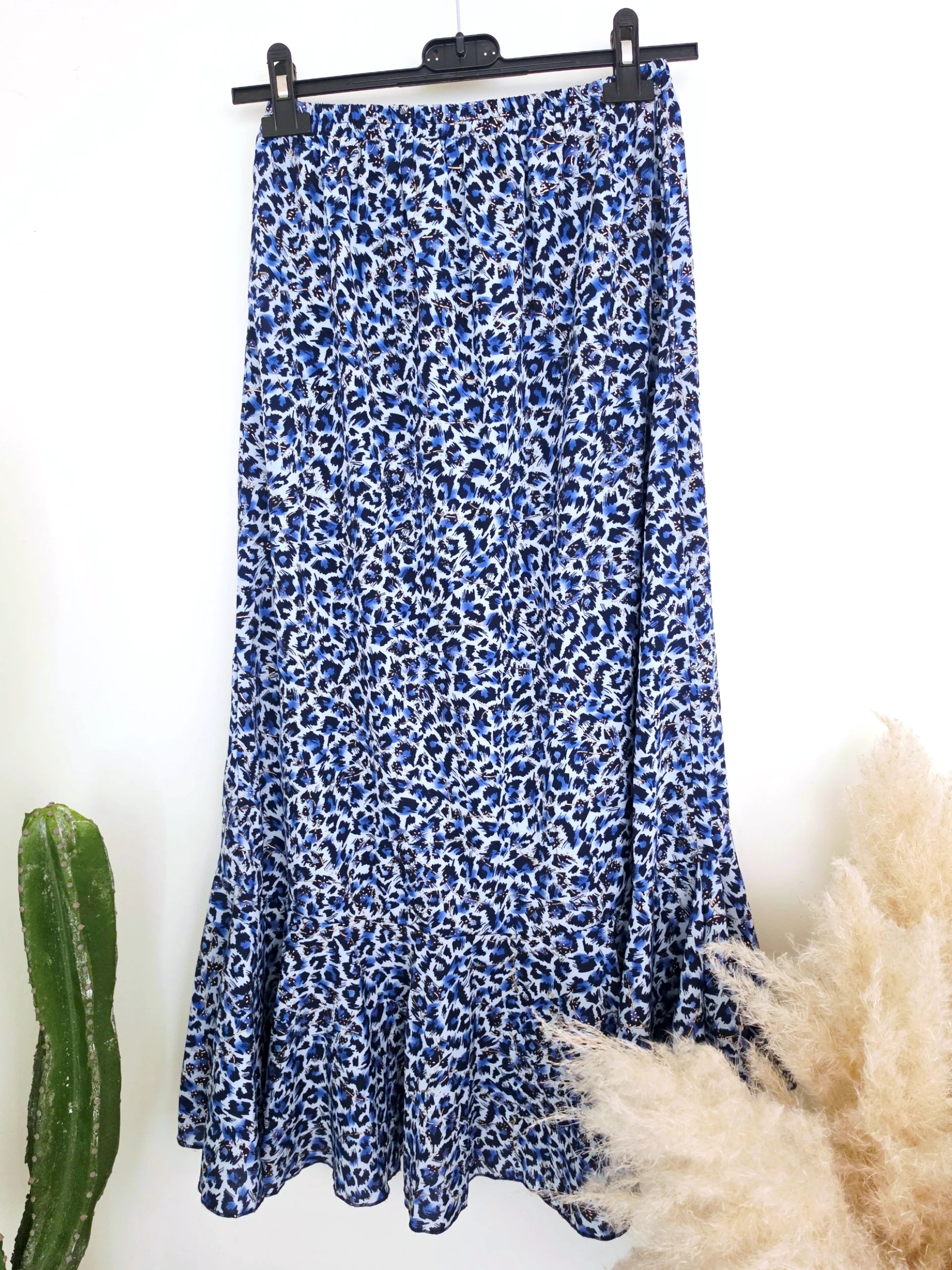 Jupe asymétrique à imprimé léopard bleu marine