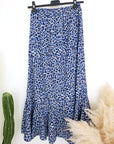 Jupe asymétrique à imprimé léopard bleu marine