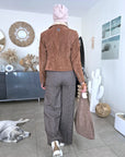 Pantalon palazzo marron à imprimé à carreaux