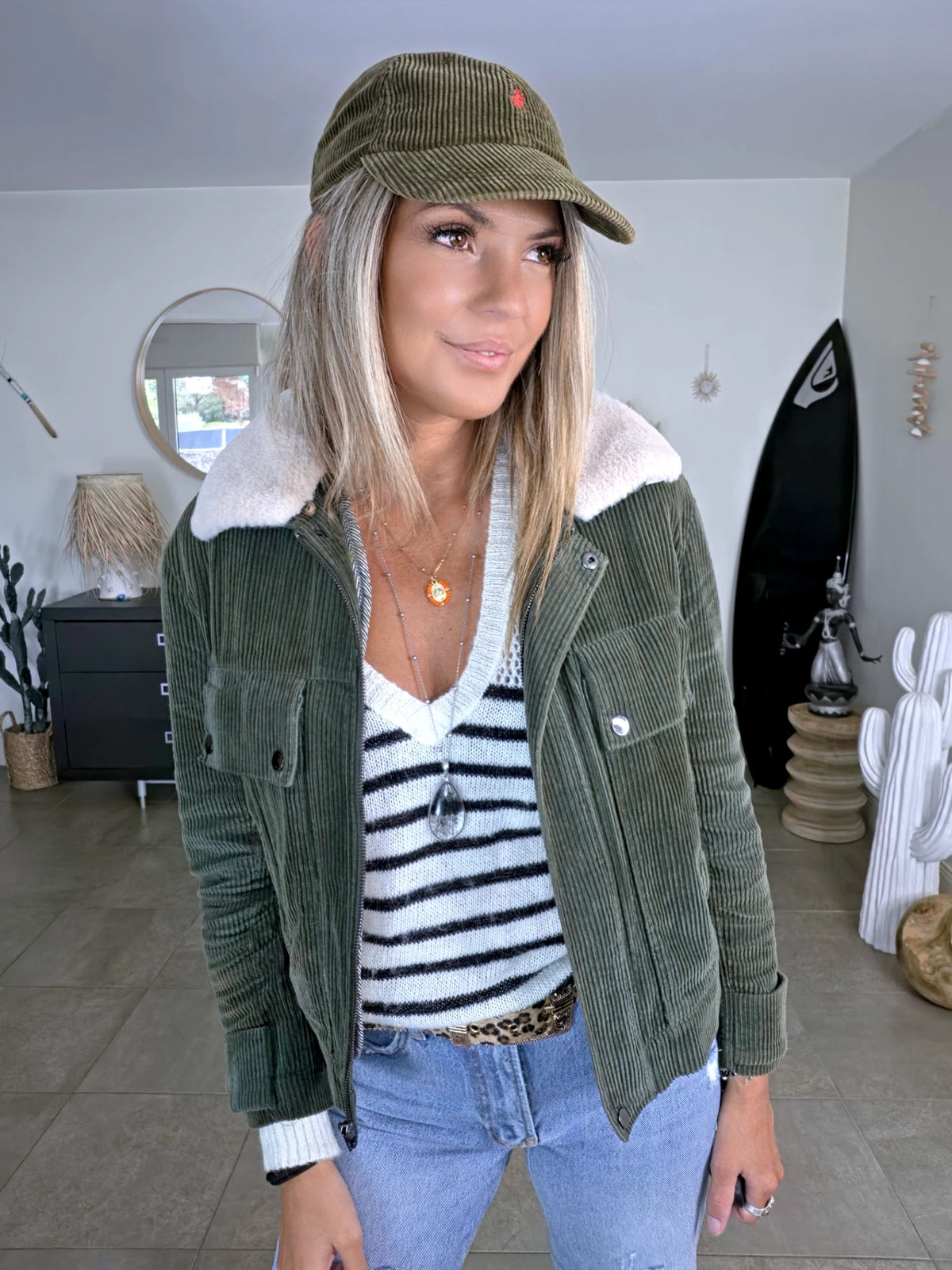 Blouson teddy velours côtelé vert-kaki - 𝐌𝐚𝐫𝐢𝐧𝐚𝟒𝟒𝐟𝐚𝐦𝐢𝐥𝐲