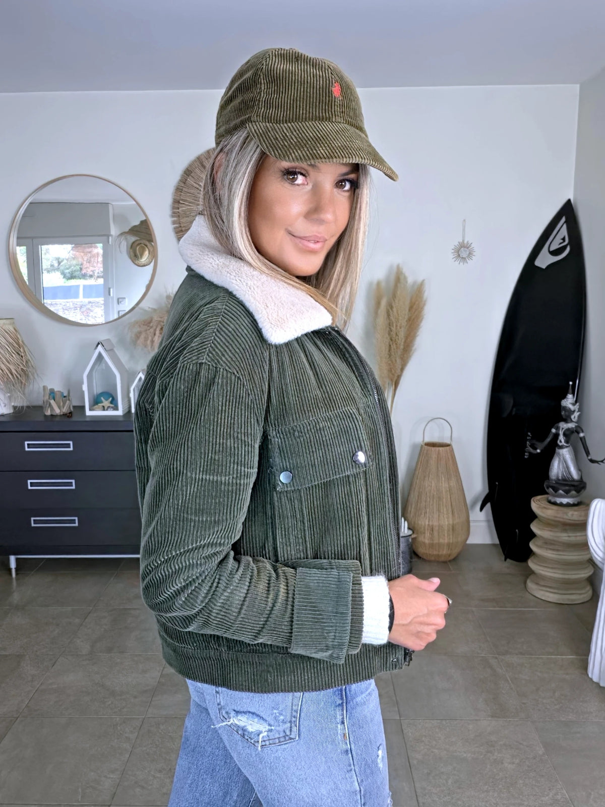 Blouson teddy velours côtelé vert-kaki - 𝐌𝐚𝐫𝐢𝐧𝐚𝟒𝟒𝐟𝐚𝐦𝐢𝐥𝐲
