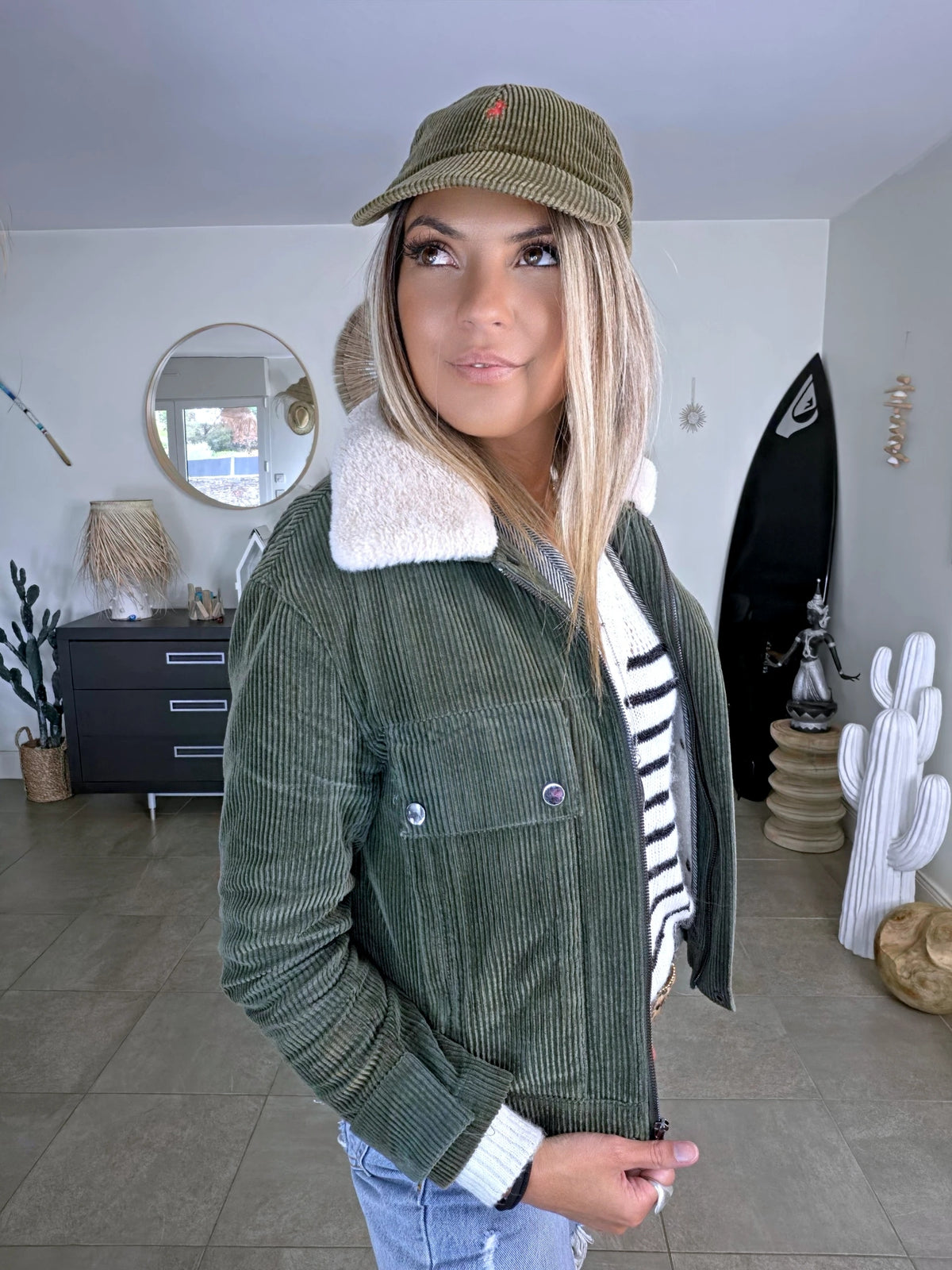 Blouson teddy velours côtelé vert-kaki - 𝐌𝐚𝐫𝐢𝐧𝐚𝟒𝟒𝐟𝐚𝐦𝐢𝐥𝐲