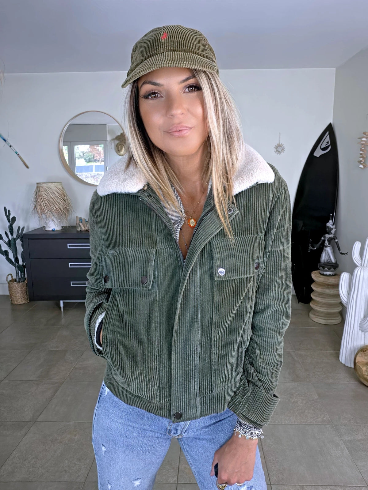 Blouson teddy velours côtelé vert-kaki - 𝐌𝐚𝐫𝐢𝐧𝐚𝟒𝟒𝐟𝐚𝐦𝐢𝐥𝐲