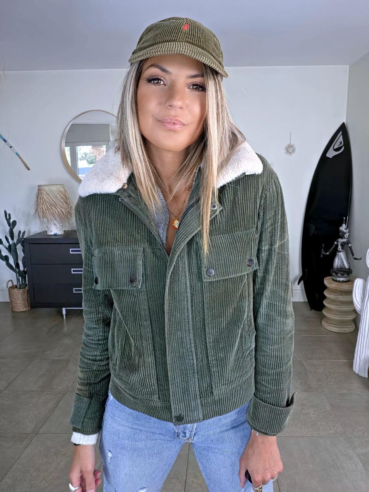 Blouson teddy velours côtelé vert-kaki - 𝐌𝐚𝐫𝐢𝐧𝐚𝟒𝟒𝐟𝐚𝐦𝐢𝐥𝐲