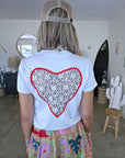 T-shirt blanc dos coeur en dentelle