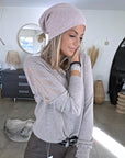 Pull beige chiné à maille fine et chaude