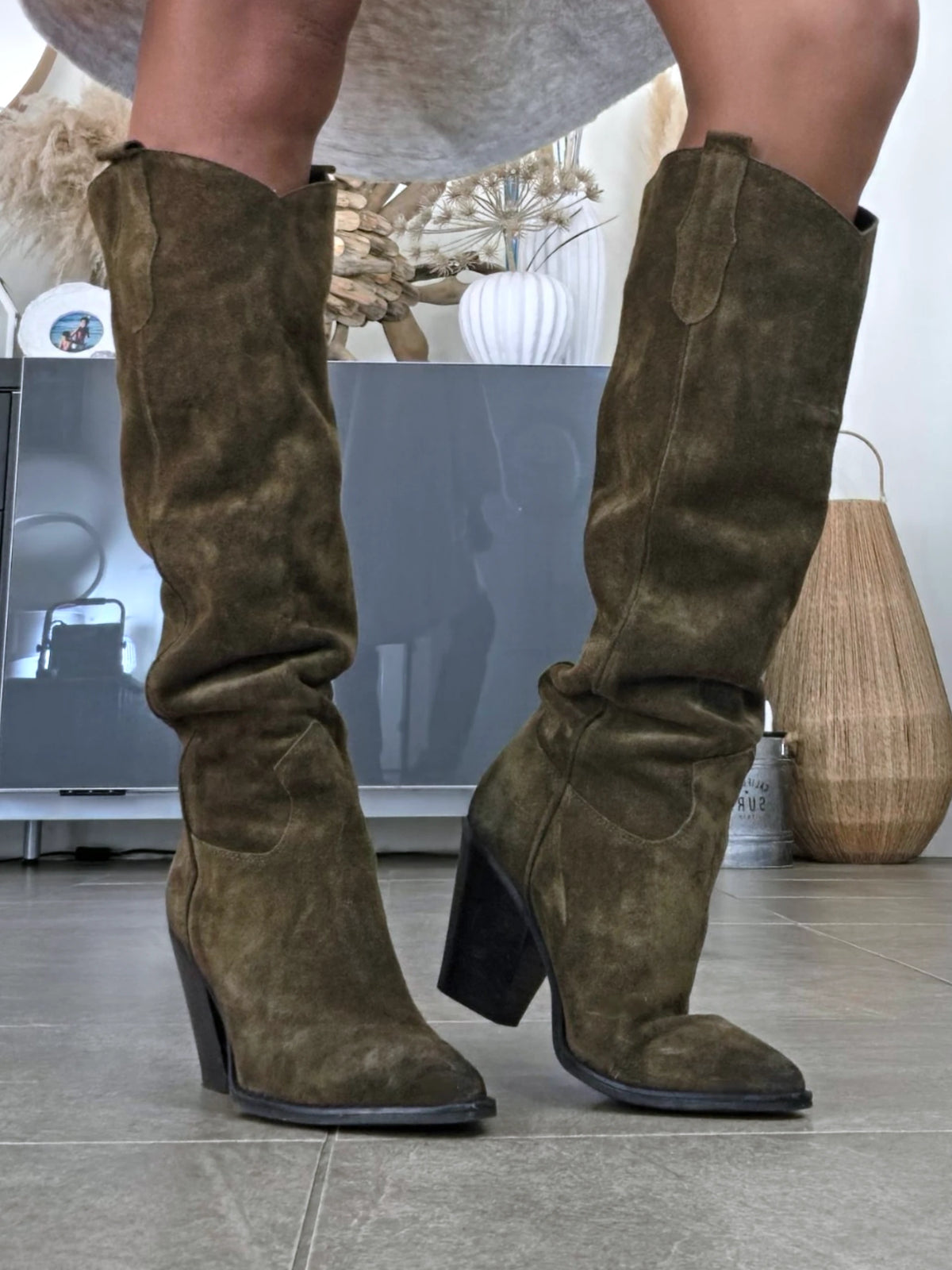 Bottes kaki 100% cuir fabrication Italienne