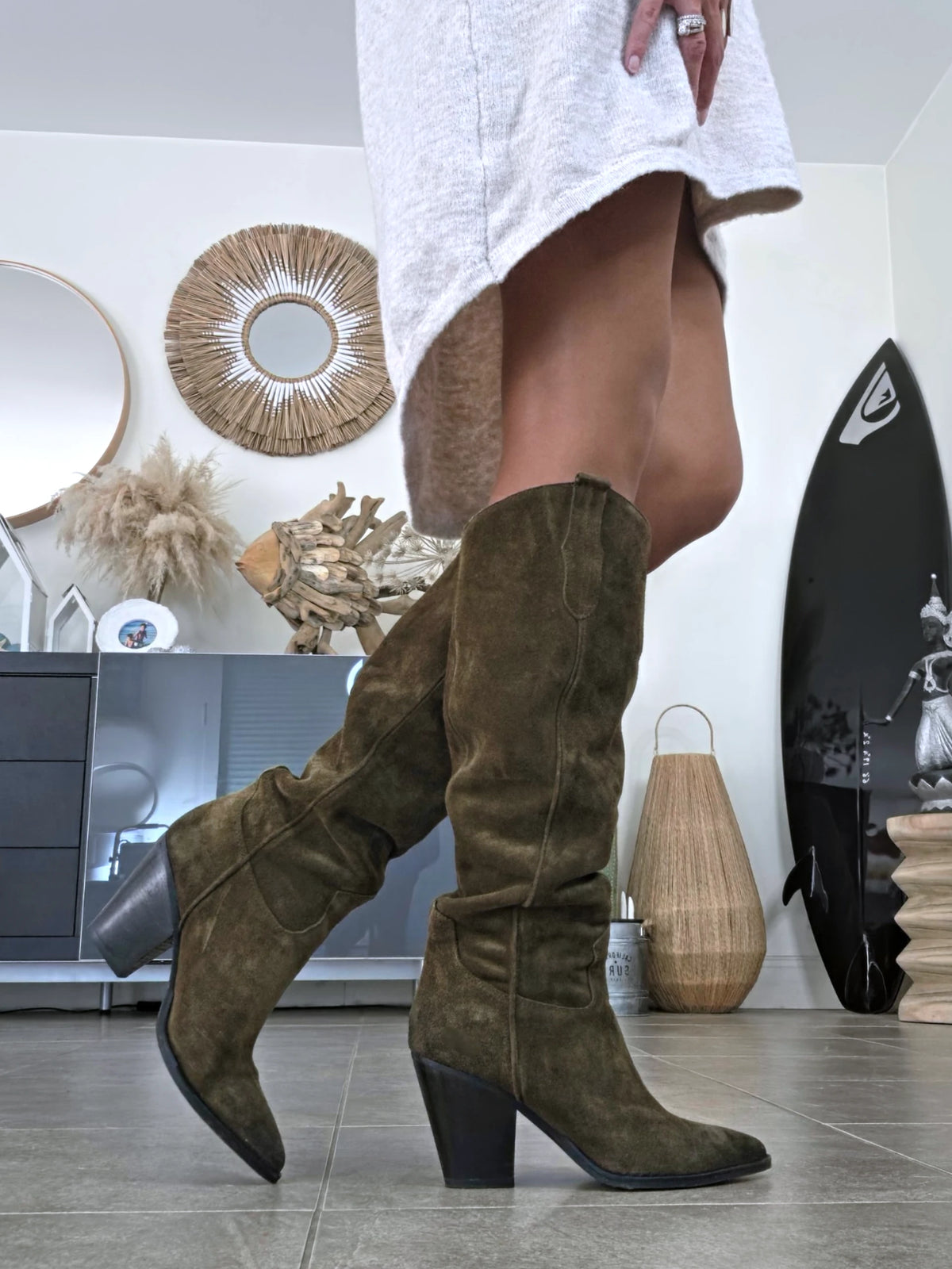 Bottes kaki 100% cuir fabrication Italienne