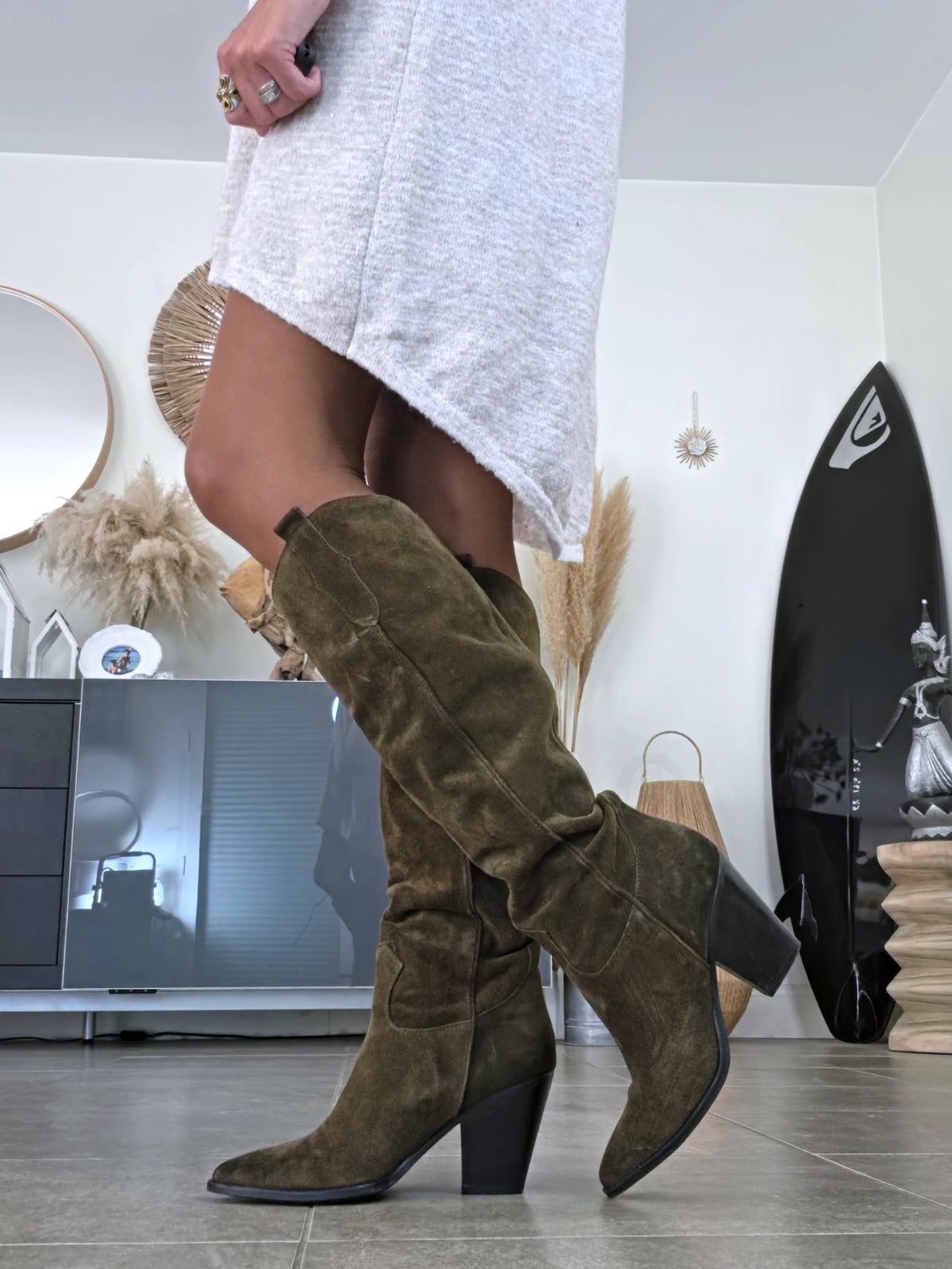 Bottes kaki 100% cuir fabrication Italienne