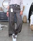 Pantalon palazzo marron à imprimé à carreaux