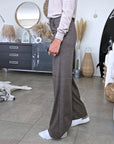 Pantalon palazzo marron à imprimé à carreaux