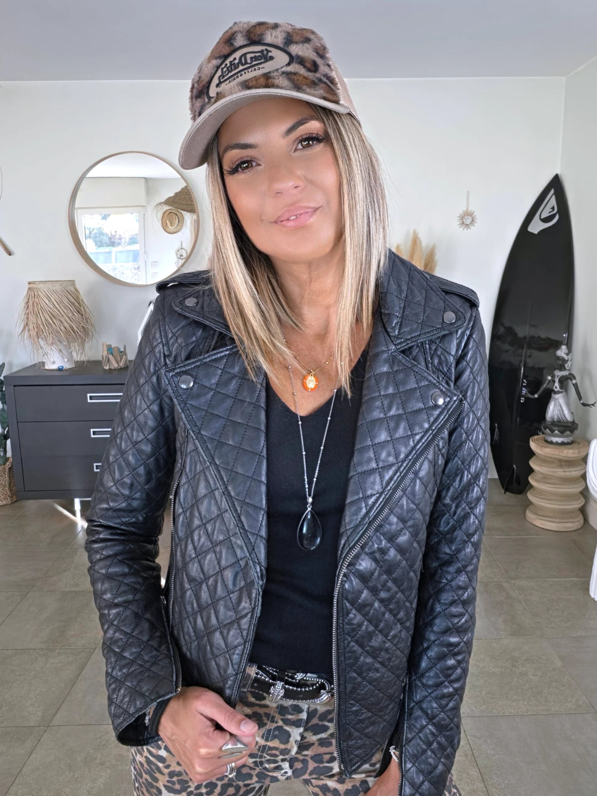 Perfecto noir matelassé 100% cuir