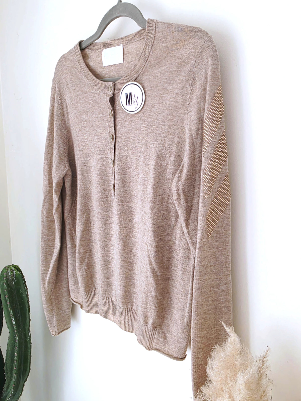 Pull beige chiné à maille fine et chaude