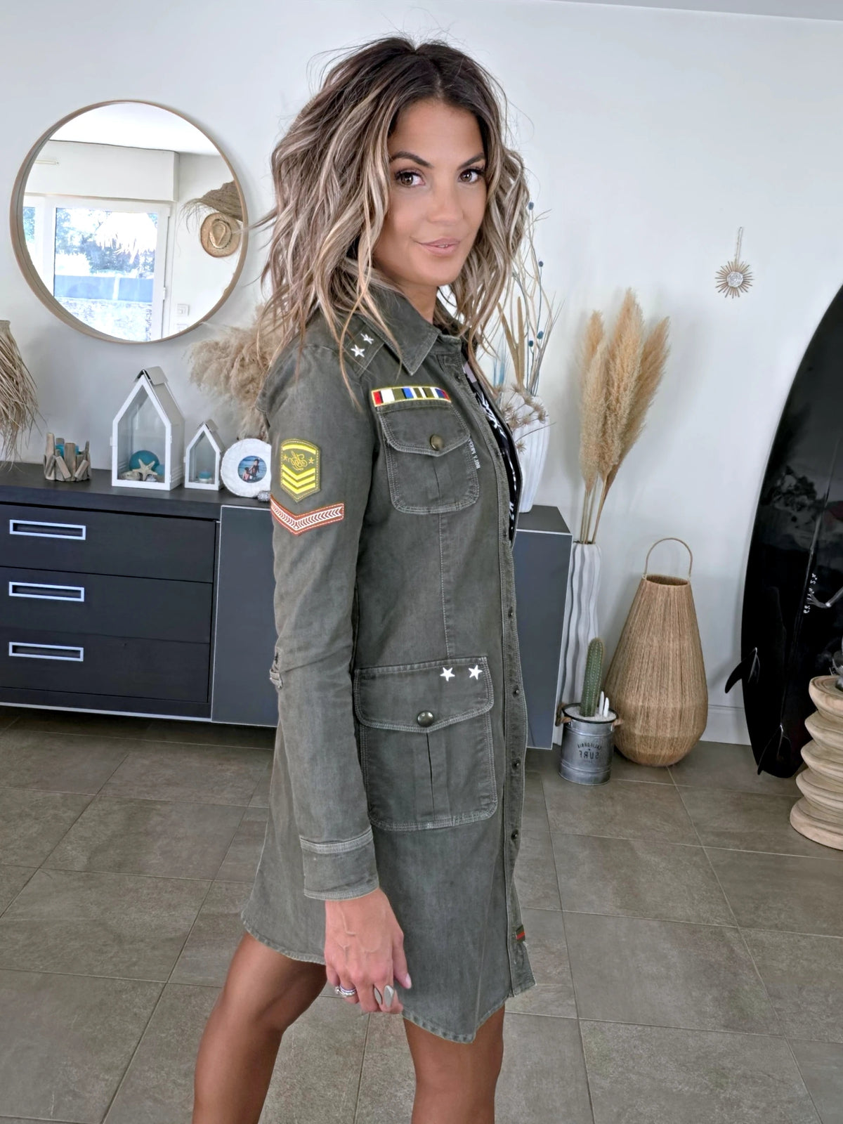 Robe chemise kaki militaire 2&amp;1 - 𝐌𝐚𝐫𝐢𝐧𝐚𝟒𝟒𝐟𝐚𝐦𝐢𝐥𝐲