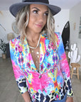 Veste cintrée à imprimé éthnique fluo
