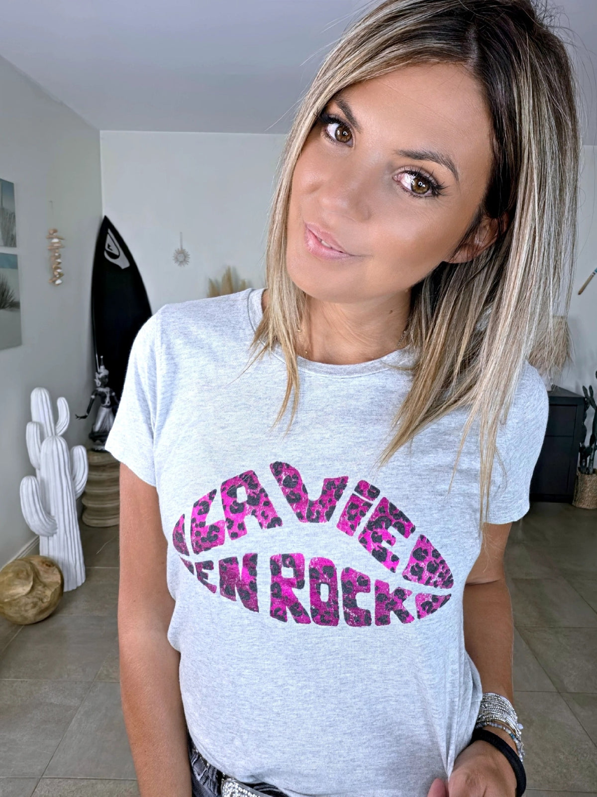 T-shirt gris la vie en rock fuchsia - 𝐌𝐚𝐫𝐢𝐧𝐚𝟒𝟒𝐟𝐚𝐦𝐢𝐥𝐲